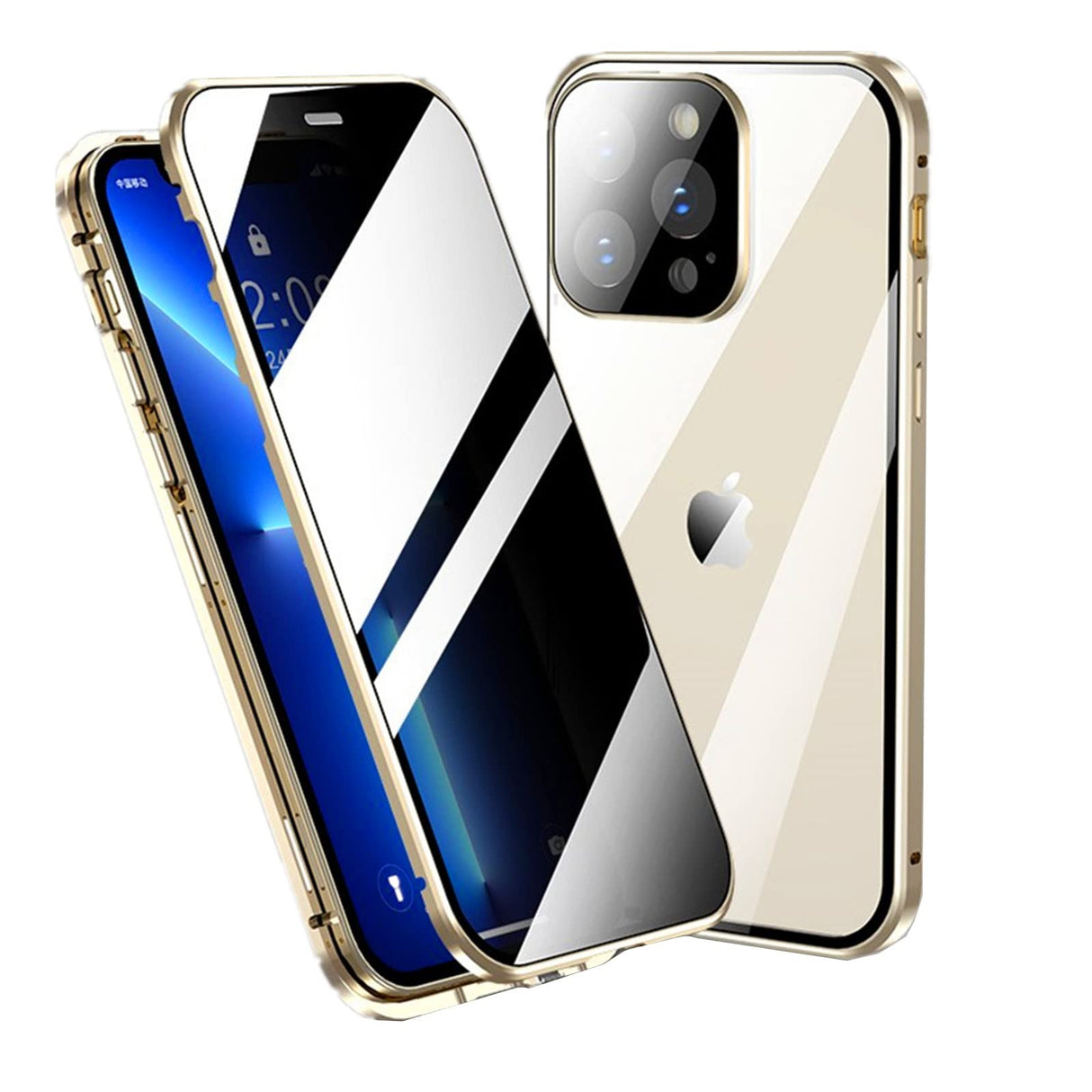 AWH SENLAN Anti-spy Screen iPhone 14Pro case,Lock + Magnetic adsorption Anti-Peeping Metal Frame 360 Full Body Protective Cover Double-Sided Glass Lens Protective Film (iPhone14Pro, Gold)