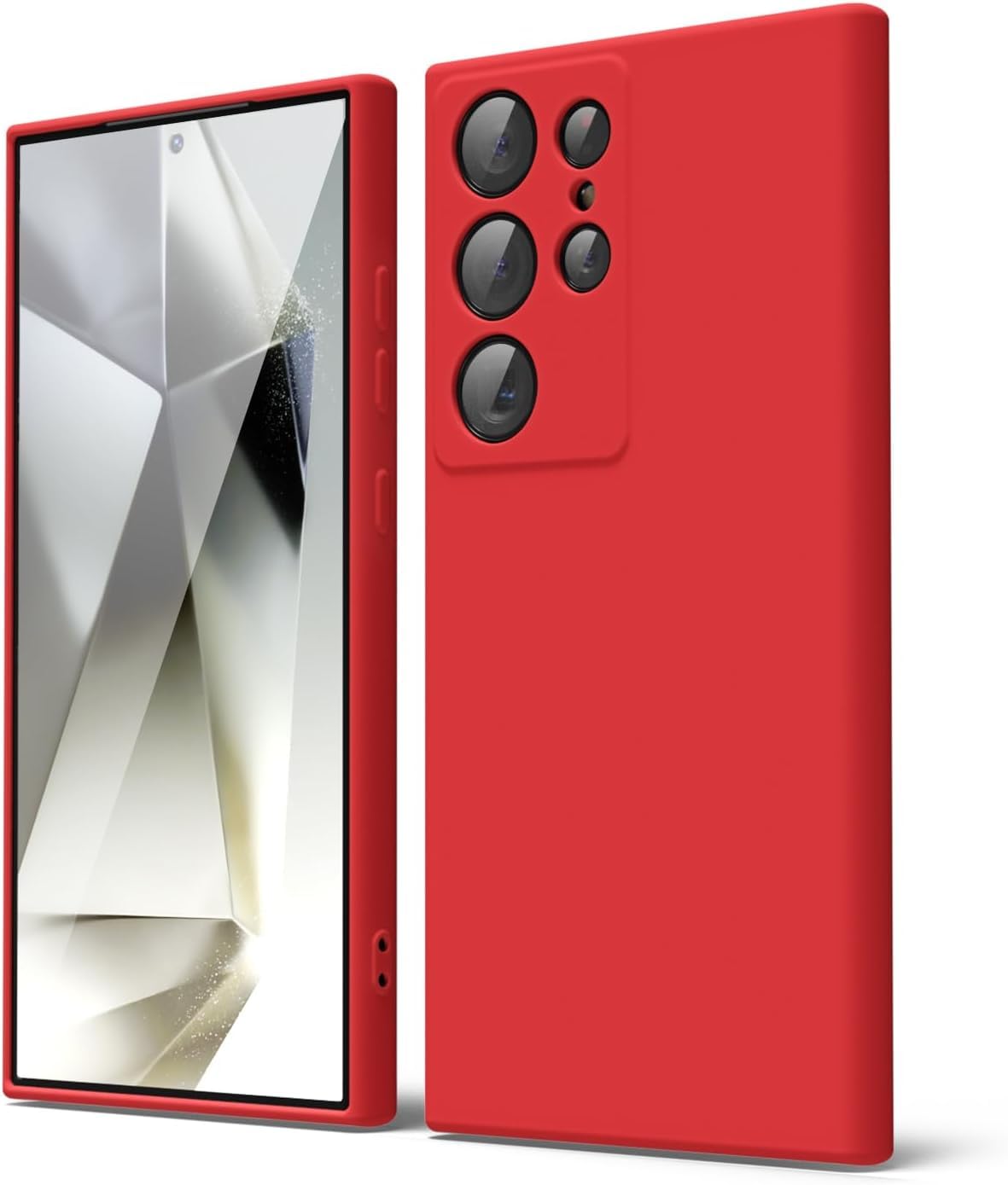 جراب AWH لهاتف Galaxy S24 Ultra من السيليكون السائل - جل مطاطي ناعم فاخر، تصميم أنيق رفيع، لمسة نهائية ناعمة غير لامعة من مادة TPU مع غطاء لعدسة الكاميرا - غطاء هاتف واقٍ وأنيق (أحمر)