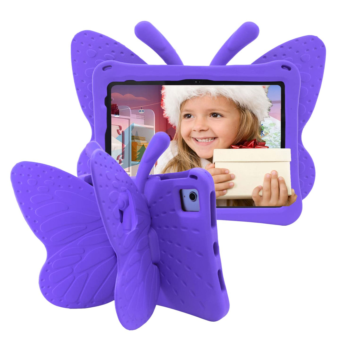 Tading Kids Case for iPad (A16) 11th Generation 11 Inch 2025/iPad 10th Generation 10.9 Inch 2022, Cute Butterfly Children Friendly Soft EVA Foam Protective Stand Cover for Girls - Purple