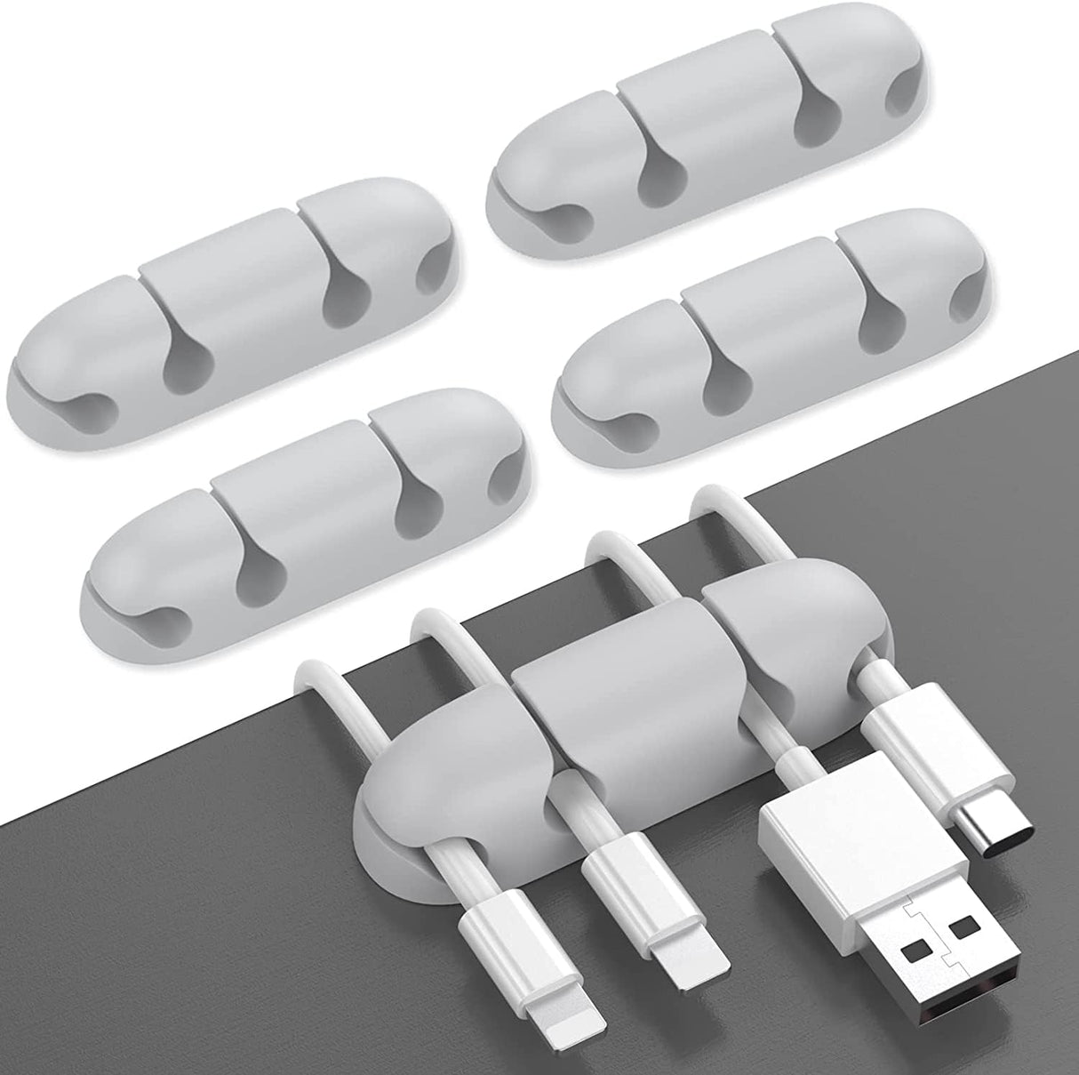 AhaStyle Silicone Multi-Purpose Cable Clip/Organizer (5 Packs) - Grey