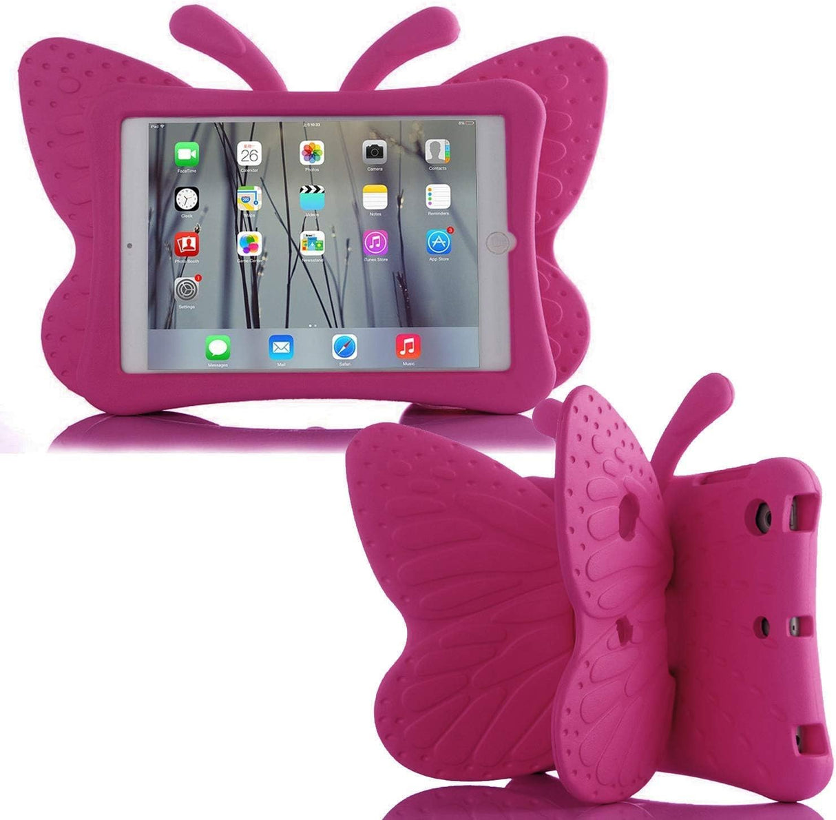 AWH iPad 10.2 Kids Case - iPad 10.2 3D Cute Butterfly Case for Kids Light Weight EVA Stand Shockproof Rugged Heavy Duty Kids Friendly iPad Cover for Girl iPad 10.2 iPad 7th/8th/9th (Dark Pink)