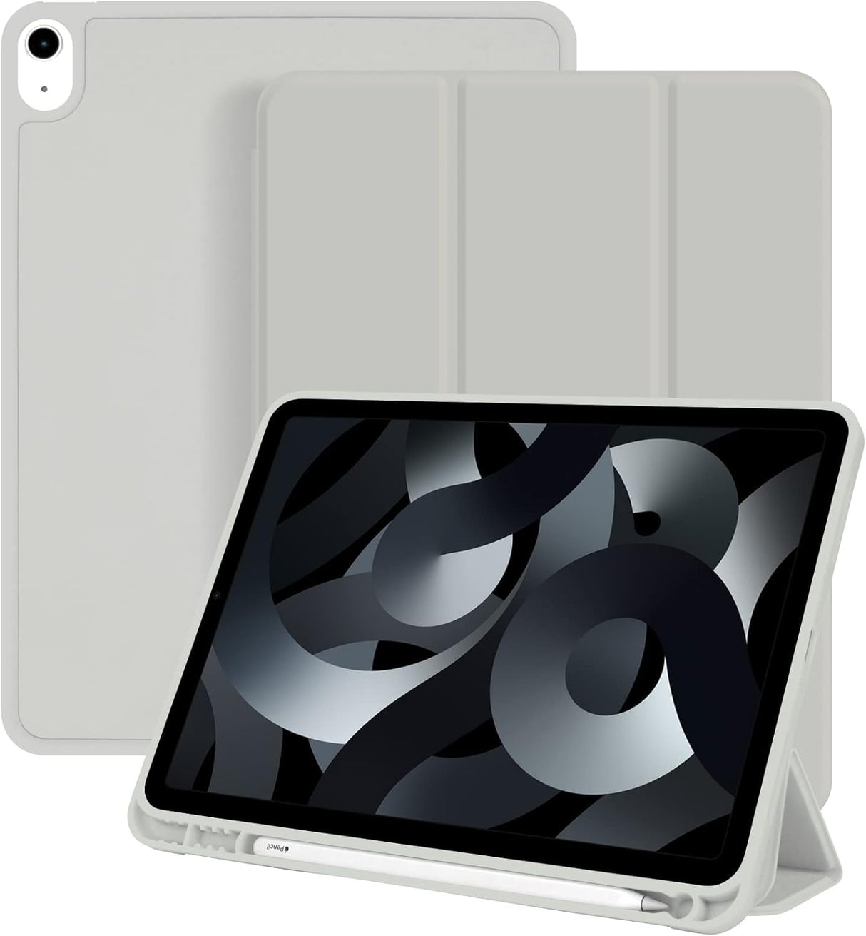 AWH iPad Air 5/4 Case - iPad Air 5th/4th Generation Case for 10.9 Inch 2022/2020 Model - Auto Wake/Sleep Cover, Protective Cover with Pencil Holder, Slim Soft TPU Back Smart Trifold Stand - GRAY