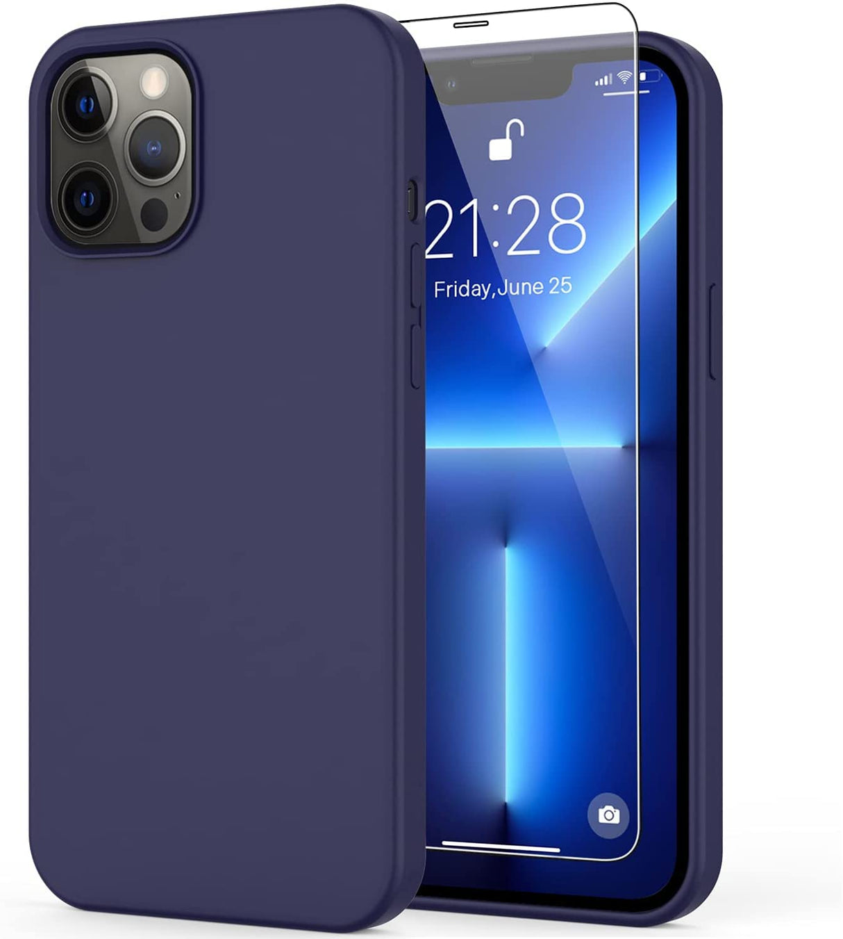 جراب AWH لهاتف iPhone 13 Pro Max مع واقي شاشة، جراب مطاطي ناعم من جل السيليكون السائل، غطاء ممتص للصدمات، جراب هاتف واقٍ مقاوم للصدمات لهاتف iPhone 13 Pro Max 6.7 بوصة (أزرق)