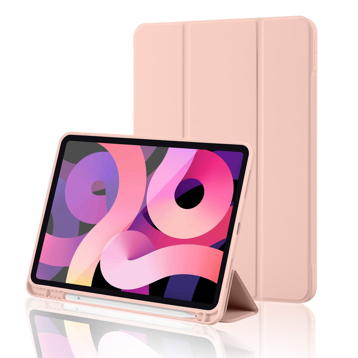 جراب AWH لجهاز iPad الجيل العاشر 2022 مع حامل قلم، جراب iPad 10.9 بوصة 2022، غطاء خلفي ناعم من مادة TPU من الجيل العاشر، جراب ذكي ثلاثي الطي، مع خاصية الإيقاظ/السكون التلقائي، لون ذهبي وردي
