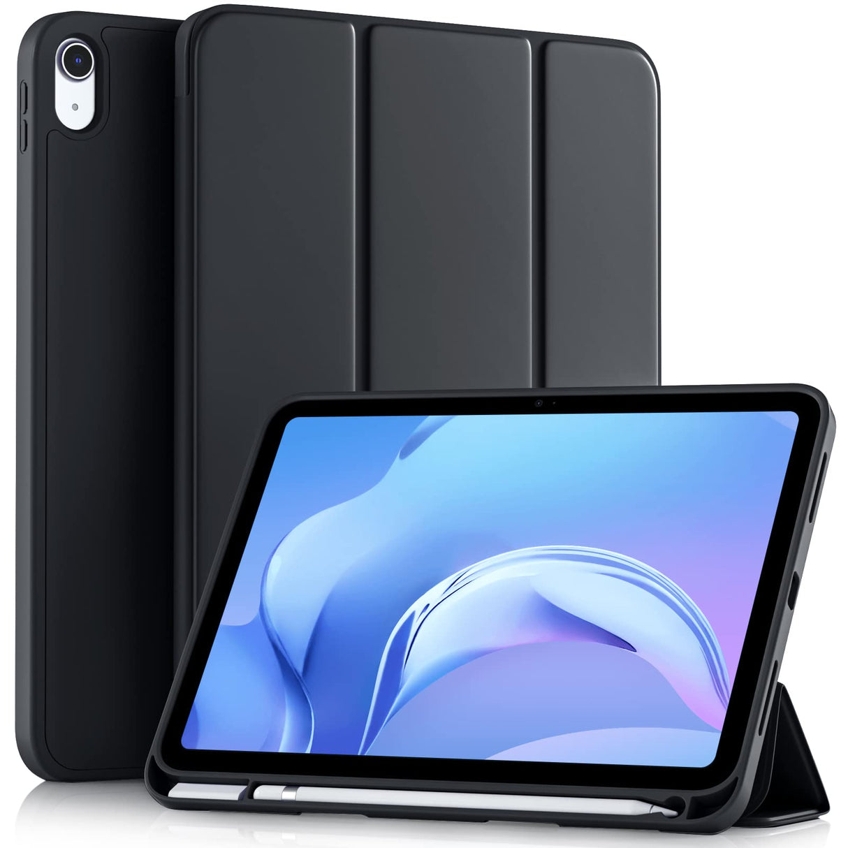 Akkerds Compatible with iPad 10th Generation Case 10.9 Inch 2022 with Pencil Holder, Slim Trifold Stand Protective Cover with Soft TPU Back for iPad Case 10th Generation, Auto Sleep/Wake, Black