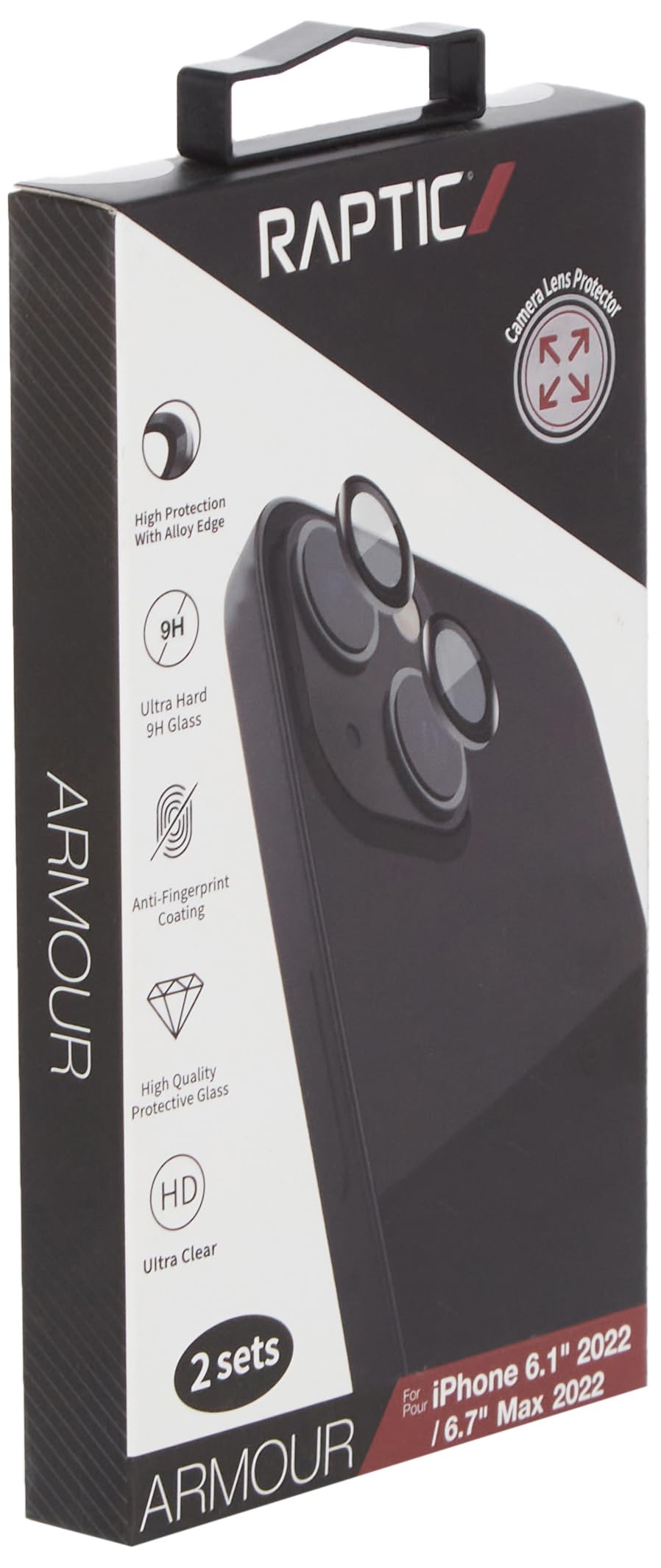 مجموعة واقيات عدسات كاميرا X-Doria لهاتف iPhone 14 - واقيات عدسات كاميرا Raptic Armour - غطاء كاميرا بحلقة معدنية من الزجاج المقوى - غطاء شاشة مضاد للخدش لعدسة الكاميرا لهاتف iPhone 14/14 Max - شفاف