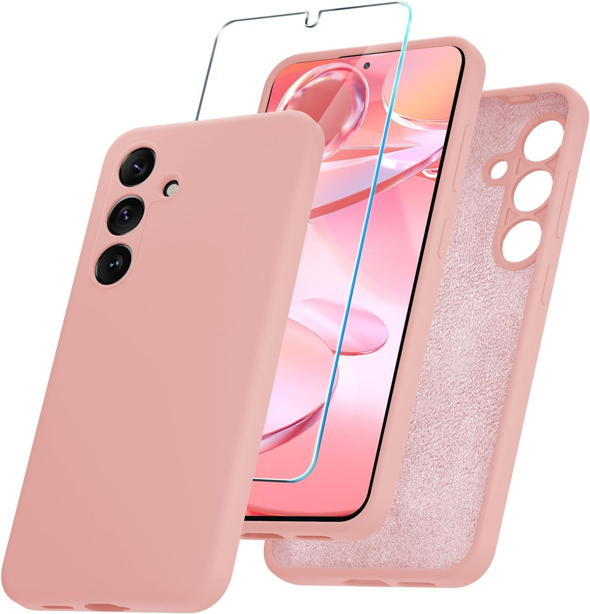 AWH Samsung Galaxy S24 Plus Case - Silicone Phone Case with 1 Screen Protector - Soft Anti-Scratch Microfiber Lining, Full Body Shockproof Slim Cover Support Wireless Charging (Pink)