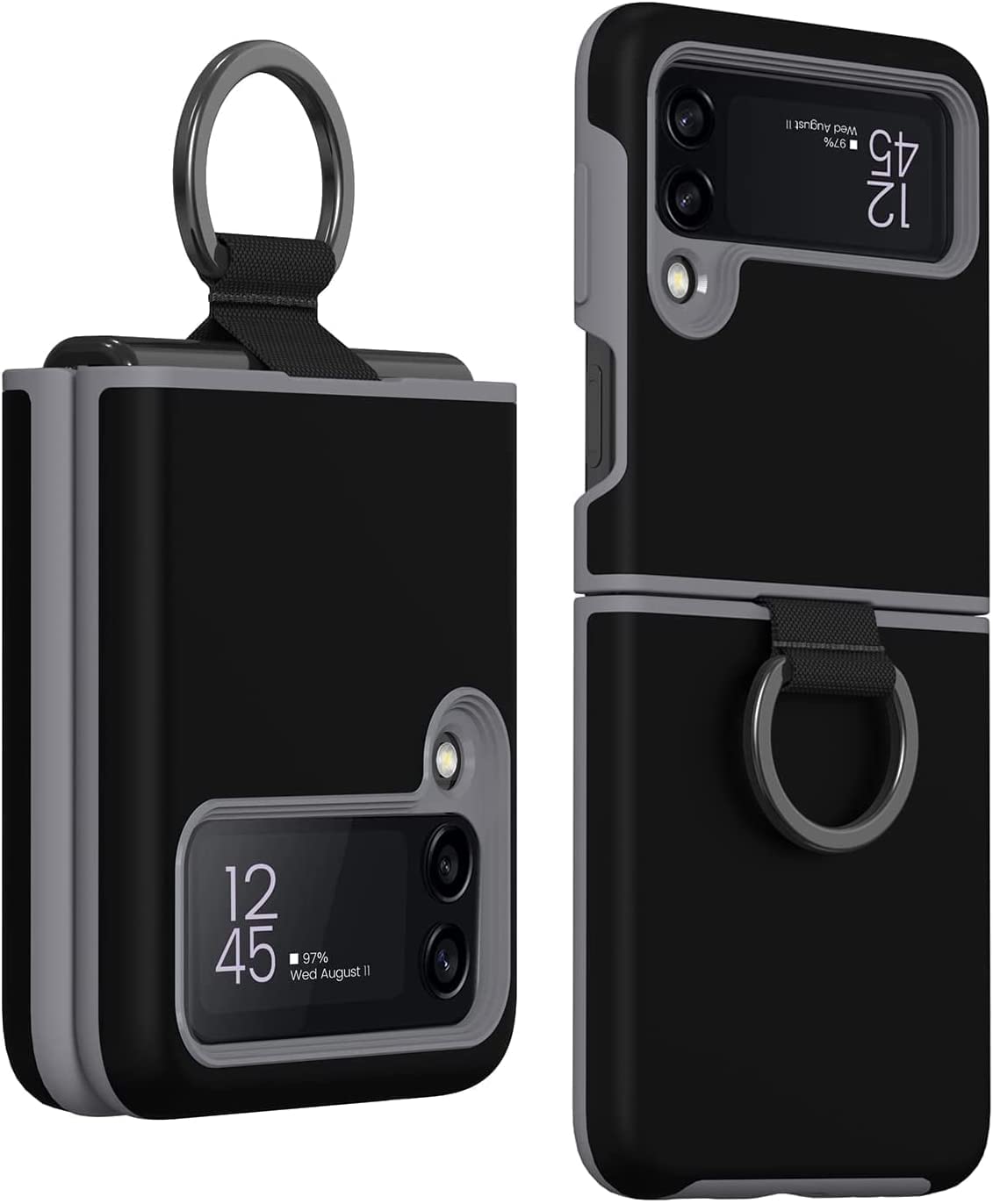 Aidashine Galaxy Flip 3 Case with Ring, Samsung Z 2-in-1 Ring Armor Protective Cover for 5G 2021 (Black)