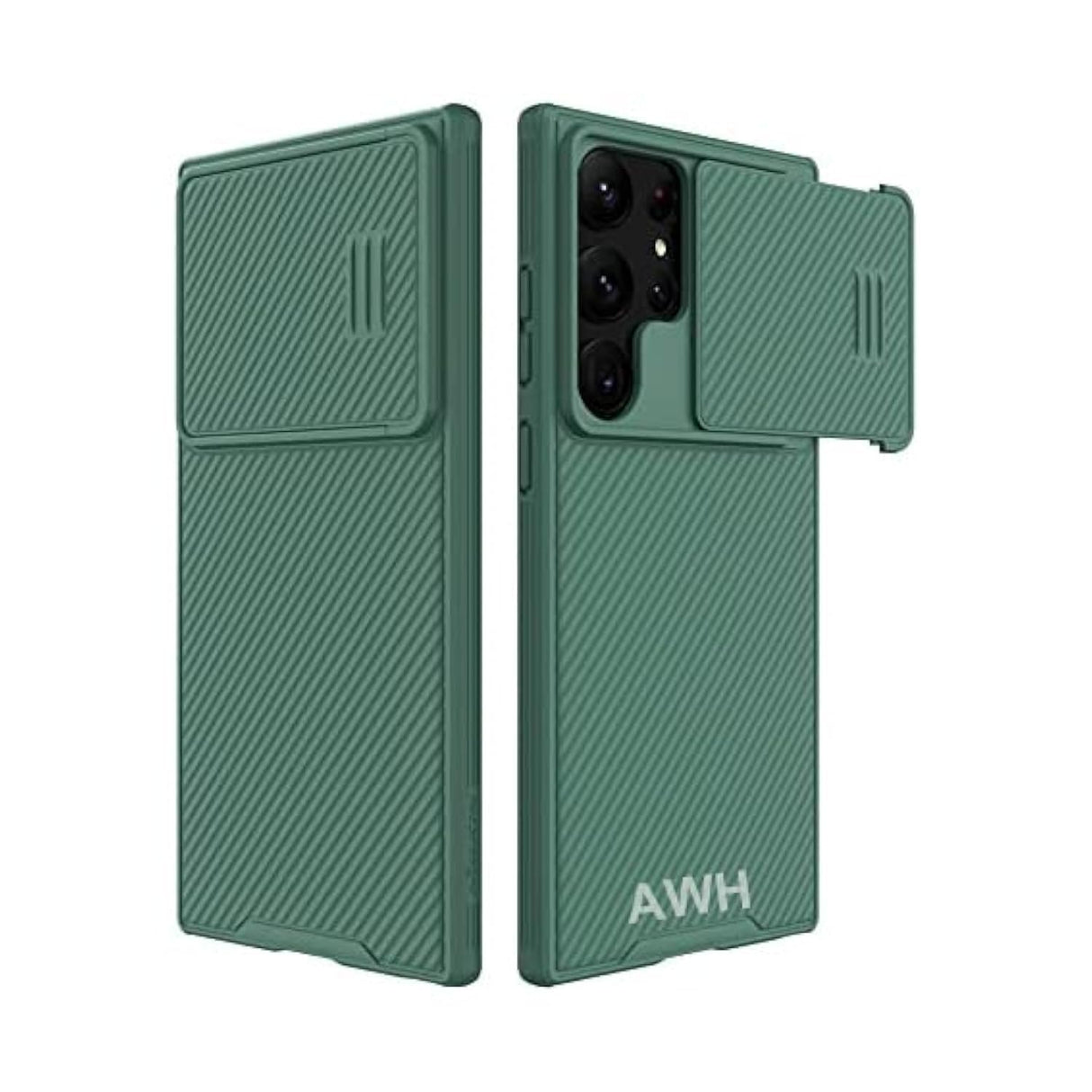 AWH Samsung Galaxy S23 Ultra 2023 Case with Creative Torsion Spring Camera Cover, Durable Shockproof Bumper with Heavy Drop Protection for Samsung Galaxy S23 Ultra (Green)