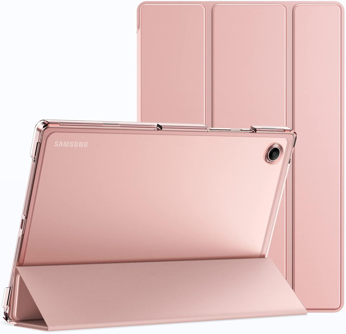 جراب AWH لجهاز سامسونج جالاكسي تاب A8-10.5 بوصة 2022 (SM-X200/X205/X207) - غطاء واقٍ رفيع شفاف قابل للطي بثلاث طيات، مع خاصية الإيقاظ/السكون التلقائي (ذهبي وردي)