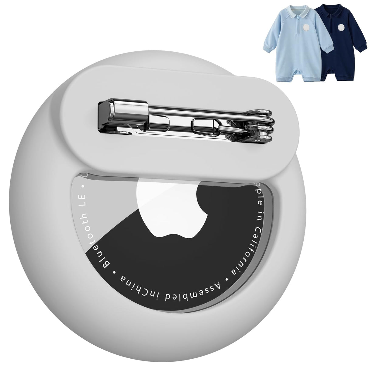 حامل Airtag للأطفال، غطاء AirTag مخفي من السيليكون مع دبابيس أمان، مضاد للضياع، للأطفال وكبار السن والملابس والأمتعة (رمادي)