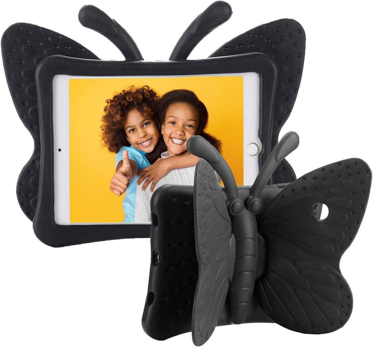 جراب AWH لجهاز iPad من الجيل السادس - جراب iPad من الجيل الخامس، جراب iPad Air 2 للأطفال، جراب واقٍ فائق الحماية من الصدمات من إسفنج EVA على شكل فراشة لجهاز iPad Air/Air 2 مقاس 9.7 بوصة 2017/2018 (أسود)