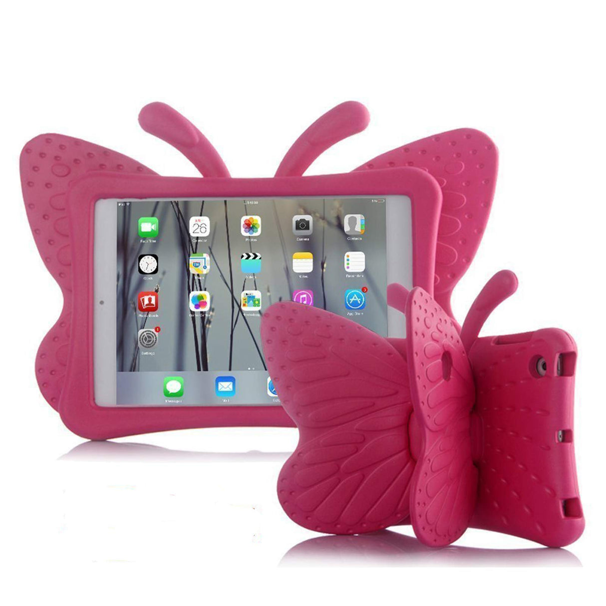 جراب AWH للأطفال خفيف الوزن ومضاد للصدمات مع حامل على شكل فراشة، مثالي لجهاز Apple iPad، مصنوع من مادة إسفنجية EVA متينة وآمنة (iPad Mini 1/2/3/4، وردي)