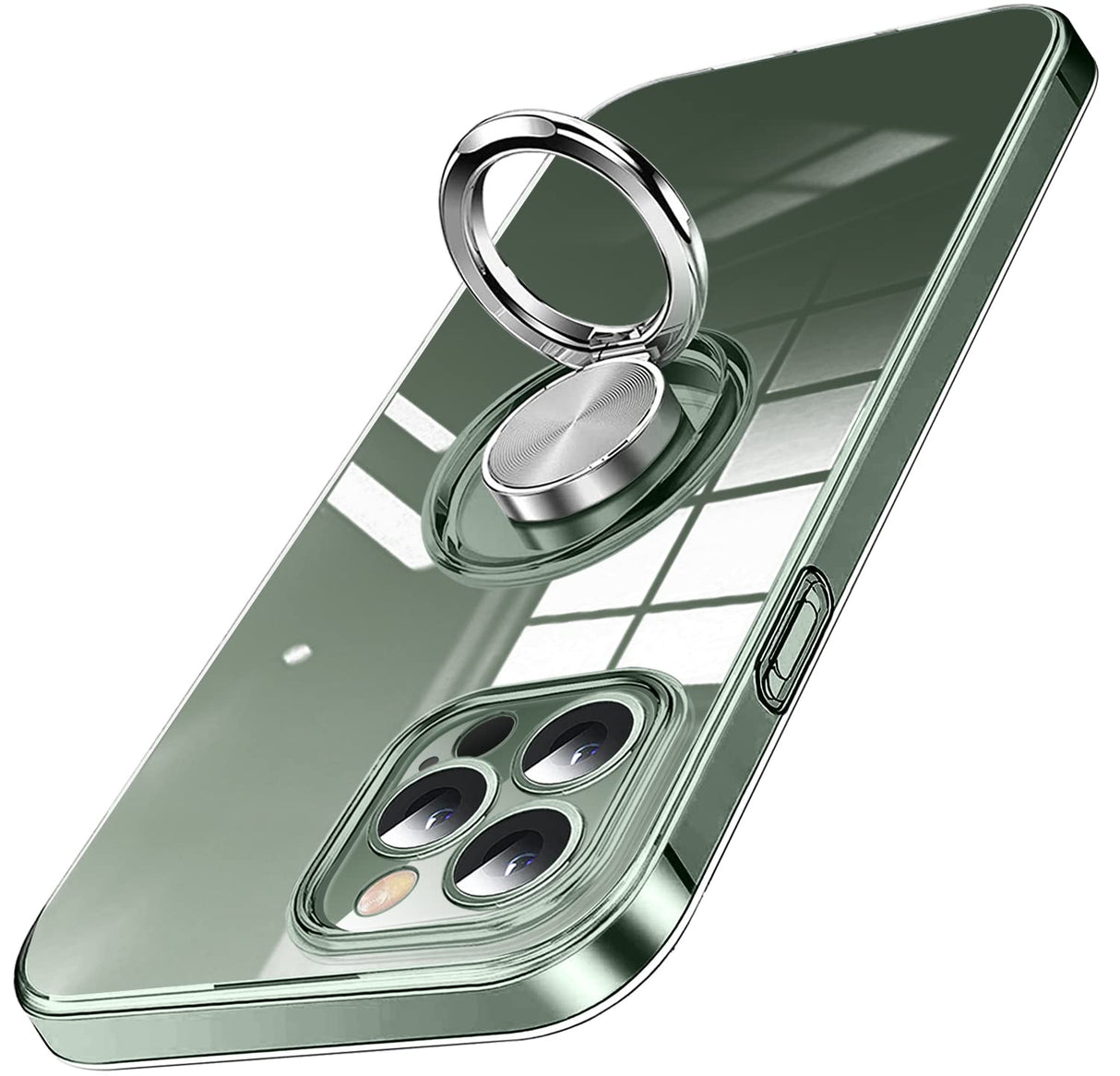 ZHIYIWU Compatible with iPhone 12 Pro/iPhone 12 Case 6.1" (2020), Crystal Clear Anti-Scratch Silicone Cover with Ring Holder Kickstand Shockproof Flexible TPU Bumper Protective Phone Case - Clear