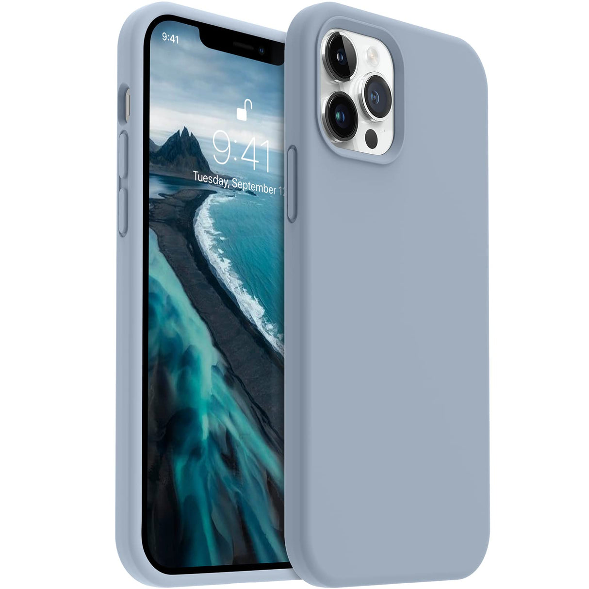 جراب AOTESIER متوافق مع iPhone 12 Pro Max مقاس 6.7 بوصة (2020)، جراب واقٍ كامل الجسم من المطاط السيليكوني السائل الناعم فائق النحافة (أزرق فاتح)