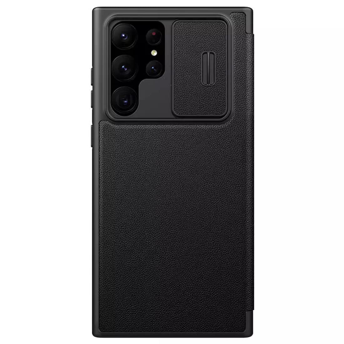 جراب AWH Qin Pro من الجلد العادي + القماش لهاتف Samsung Galaxy S23 Ultra، غطاء قلاب للحماية الكاملة S23 Ultra، غطاء خلفي إصدار 2023 (أسود)