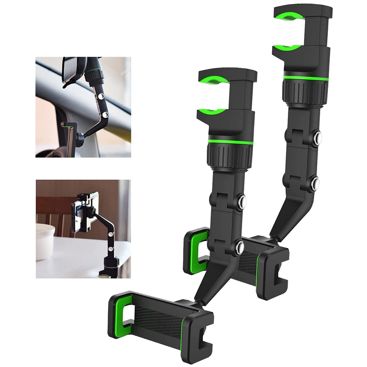 حامل هاتف AWH 360 درجة بمرآة الرؤية الخلفية للسيارة، حامل هاتف متعدد الوظائف وحامل GPS عالمي قابل للتعديل ودوار للسيارة (قطعتان)