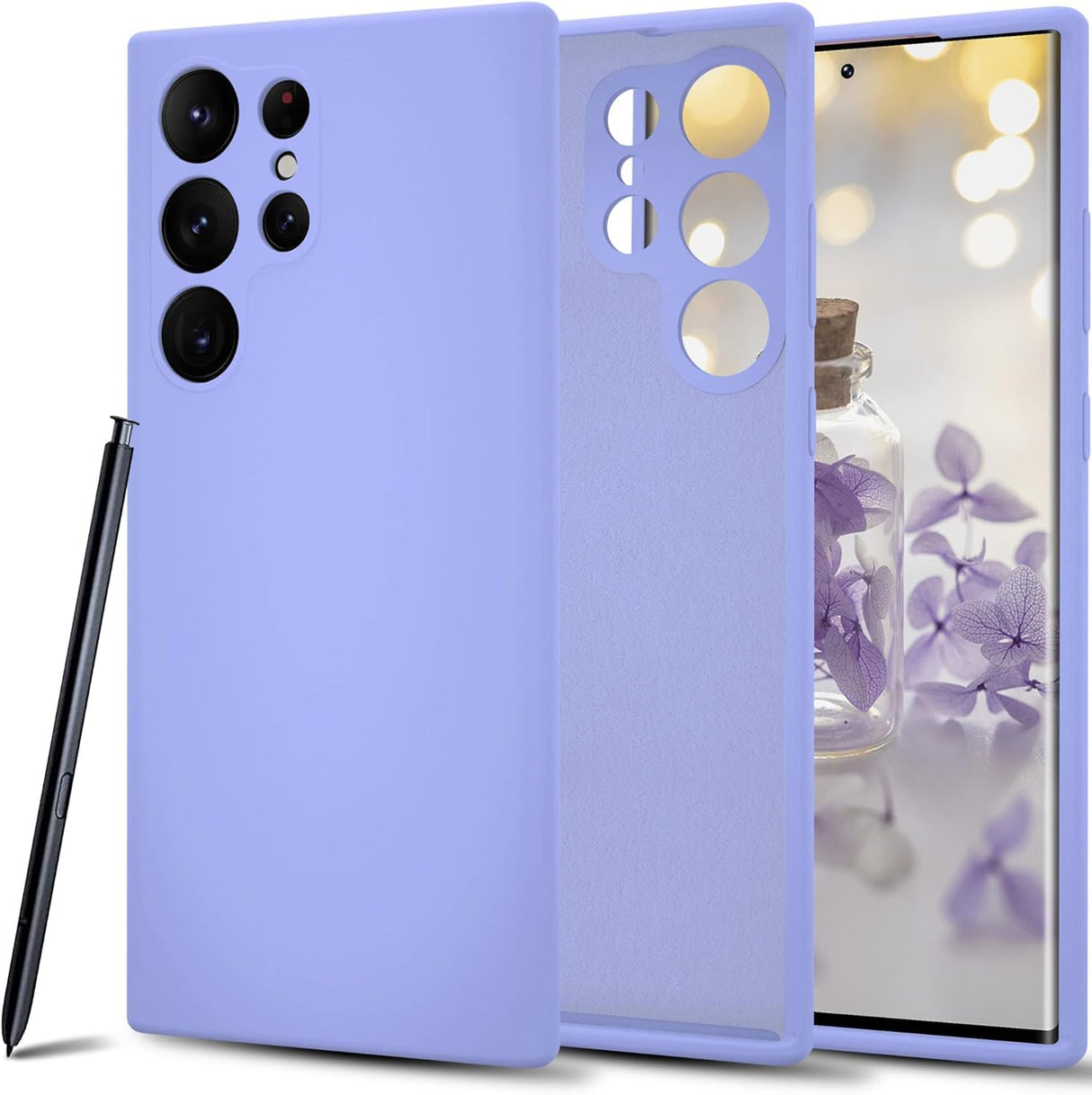 AWH S24 Ultra Silicone Case - Soft Touch Premium Liquid Rubber Shockproof Phone Cover, Slim Fit, Upgraded Camera Protection, Microfiber Lining (Lavender)