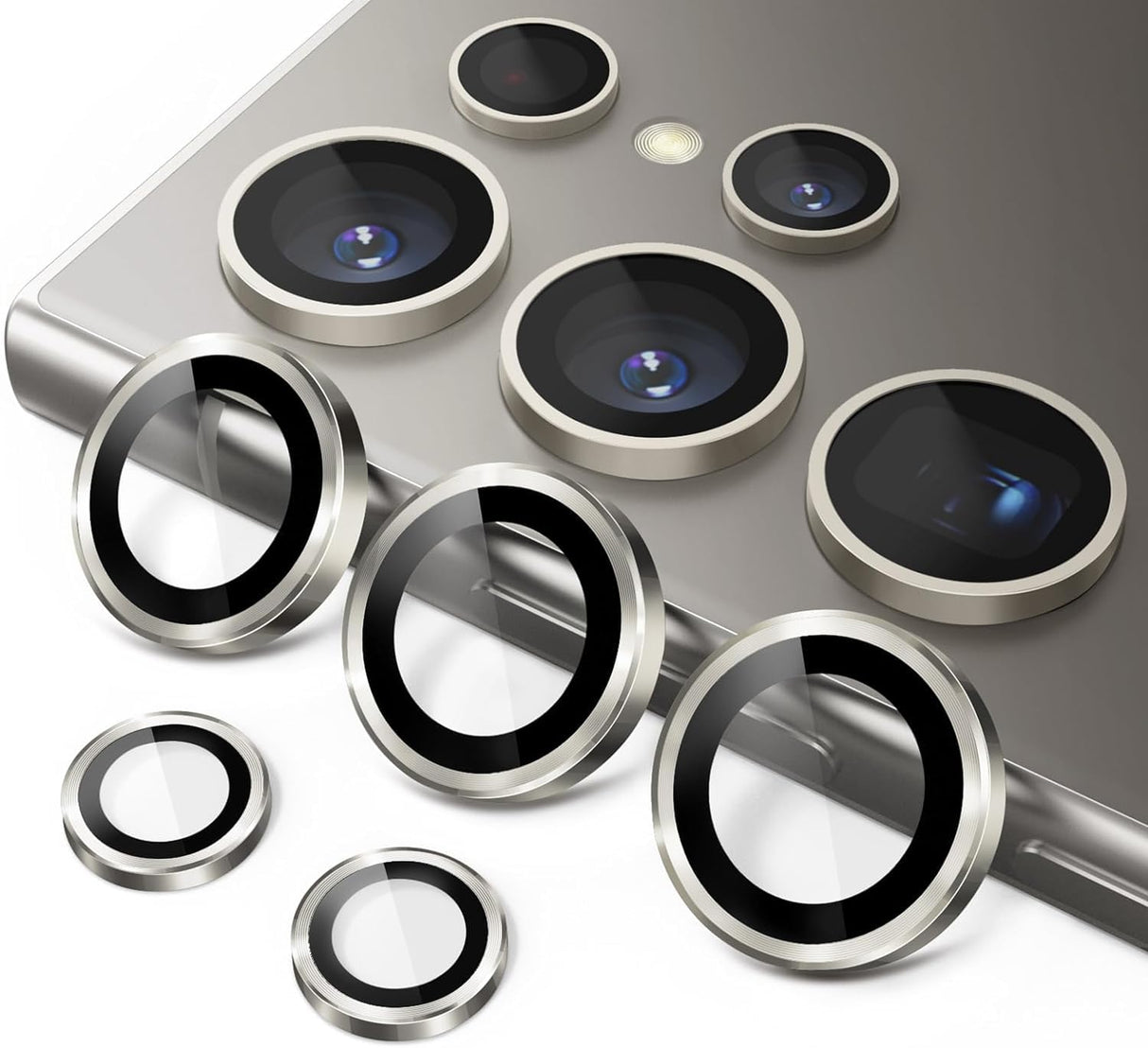 AWH Camera Lens Protector for S24 Ultra 5G 6.8-Inch - 9H Tempered Glass Metal Individual Ring Cover, Easy Installation Tray, HD Clear, Set of 5 - Titanium