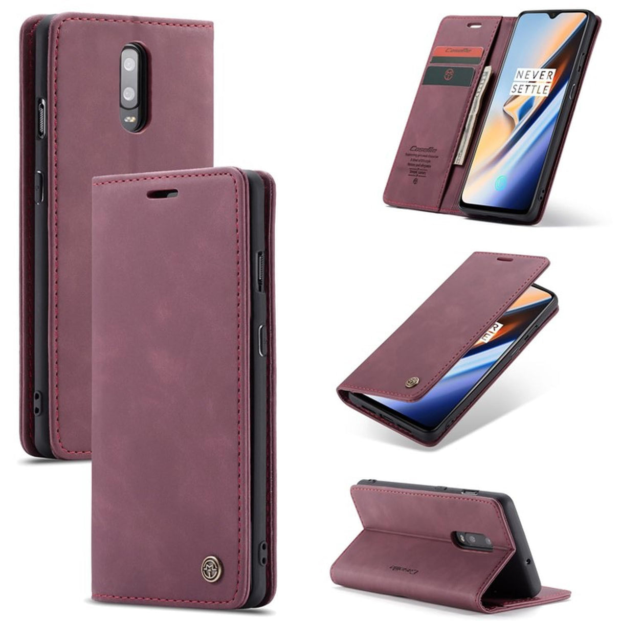 UniqCase Auto-absorbed Leather Flip Wallet Case For OnePlus 7 - Red