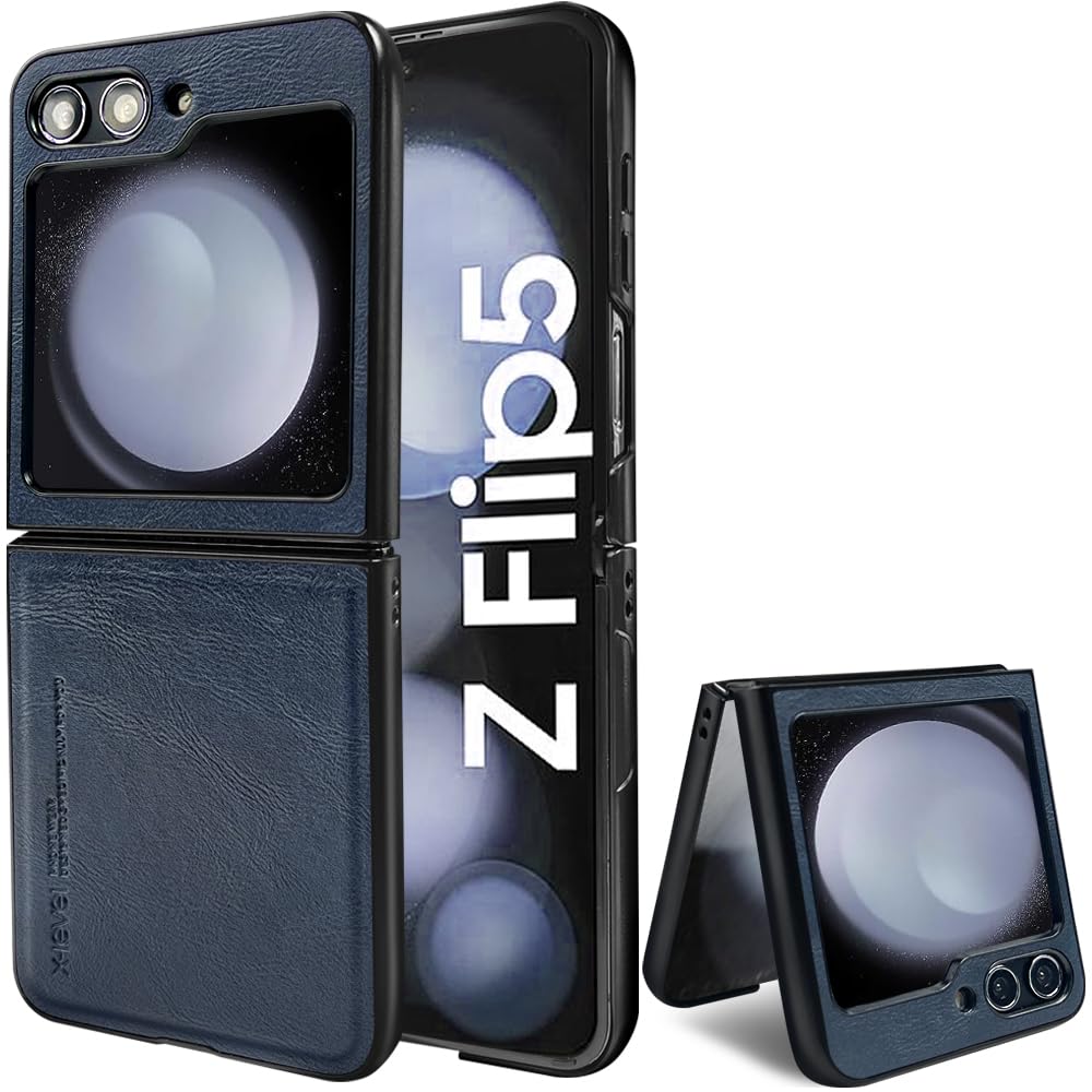جراب X-level لهاتف Samsung Galaxy Z Flip 5 رفيع للغاية، مصنوع من جلد البولي يوريثان الممتاز الناعم والمتين المقاوم للصدمات، جراب هاتف كلاسيكي رفيع لهاتف Z Flip 5 5G (أزرق)