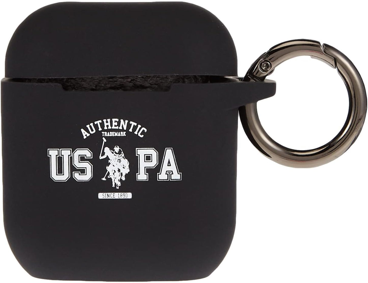 جراب أصلي من السيليكون من CG MOBILE USPolo Assn. متوافق مع سماعات Airpods 1/2، مقاوم للخدش، ممتص للصدمات، ومحمي من السقوط، مرخص رسميًا - أسود