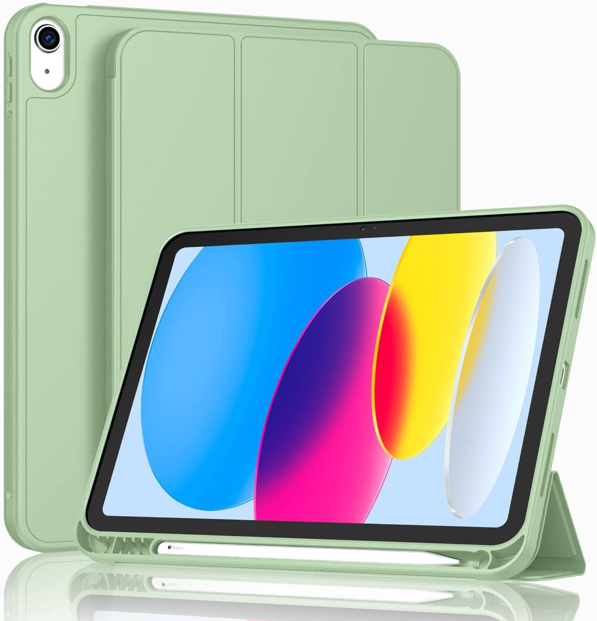 جراب AWH الجديد لجهاز iPad 10.9 بوصة 2022 (الجيل العاشر) مع حامل قلم، جراب ذكي ثلاثي الطي مع ظهر ناعم من مادة TPU، تنبيه/سكون تلقائي (أخضر ماتشا)