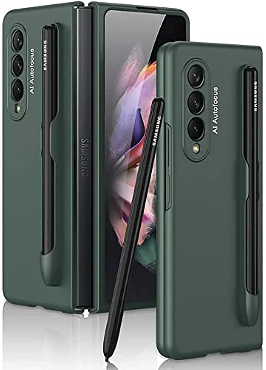 AWH Samsung Fold 3 Case with S Pen Holder, Slim PC Fold 3 Case with Pen Holder, Ultra-Thin Designed for Samsung Galaxy Z Fold 3 5G Case, (Green)