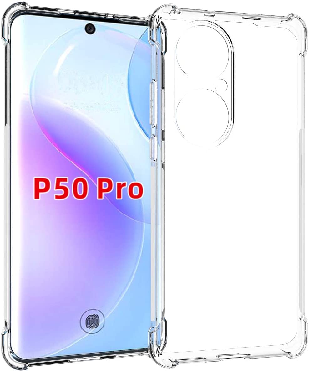 جراب AWH الشفاف لهاتف Huawei P50 Pro، جراب TPU شفاف بأربع زوايا، جراب ناعم، جراب رفيع للغاية، جراب مقاوم للصدمات.