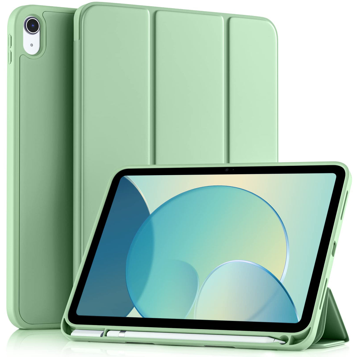 Akkerds Compatible with iPad 10th Generation Case 10.9 Inch 2022 with Pencil Holder, Slim Trifold Stand Protective Cover with Soft TPU Back for iPad Case 10th Generation,Auto Sleep/Wake, Matcha Green