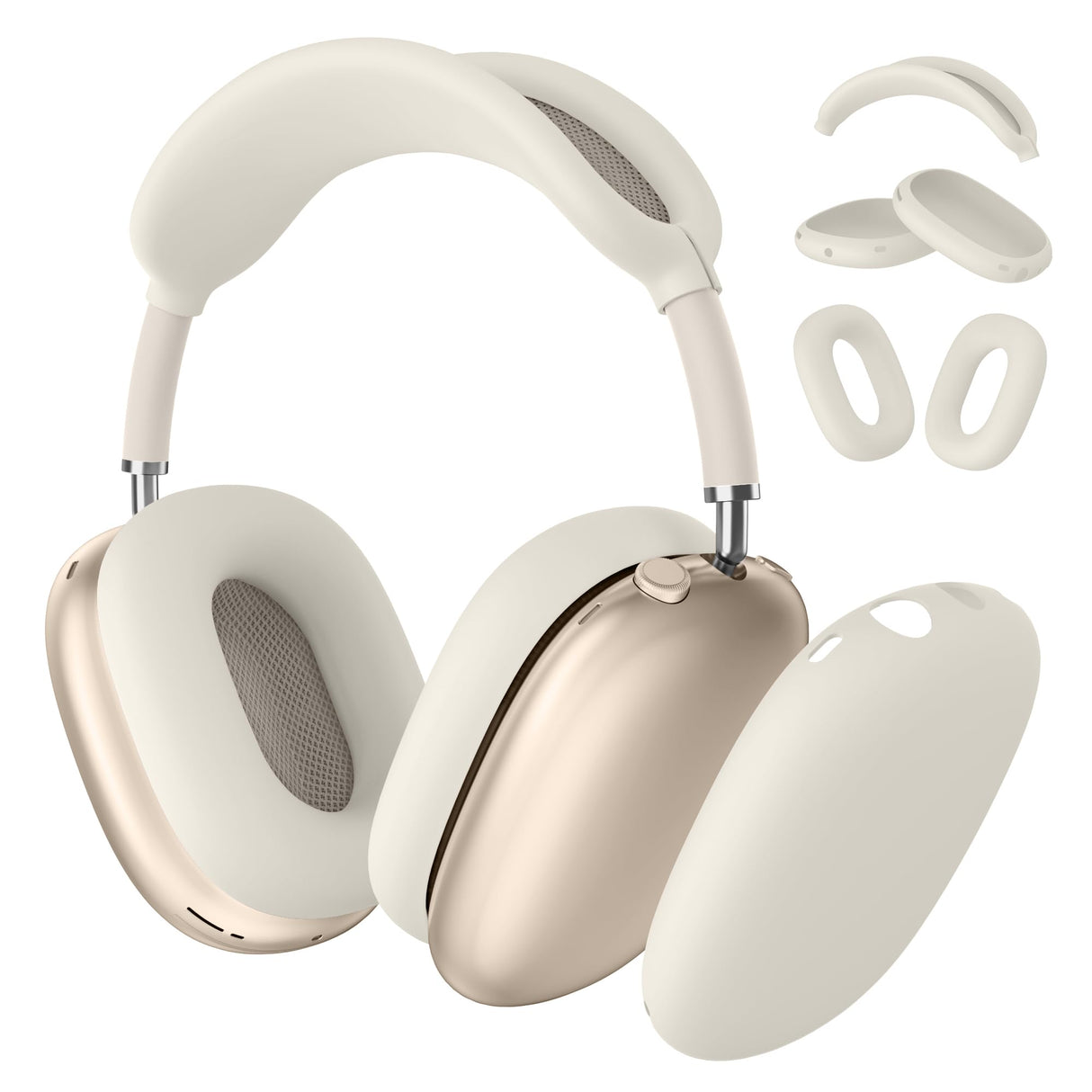 3 in 1 Silicone Case for AirPods Max Headphones, Anti-Scratch Ear Pad Case Cover/Ear Cups Cover/Headband Cover for AirPods Max Case (Starlight)