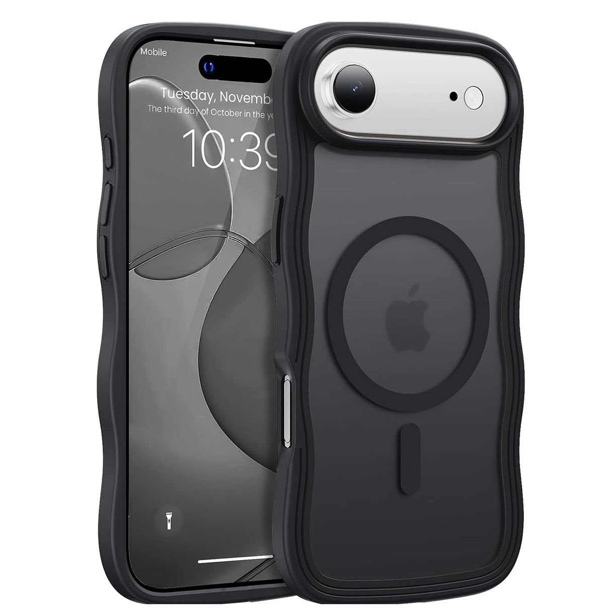 جراب AIQIUQIU لهاتف iPhone 17 Air متوافق مع Magsafe، إطار مموج مجعد وظهر صلب شفاف غير لامع، غطاء هاتف مغناطيسي واقٍ من السيليكون لهاتف iPhone 17 Air 6.5 بوصة 2025، أسود