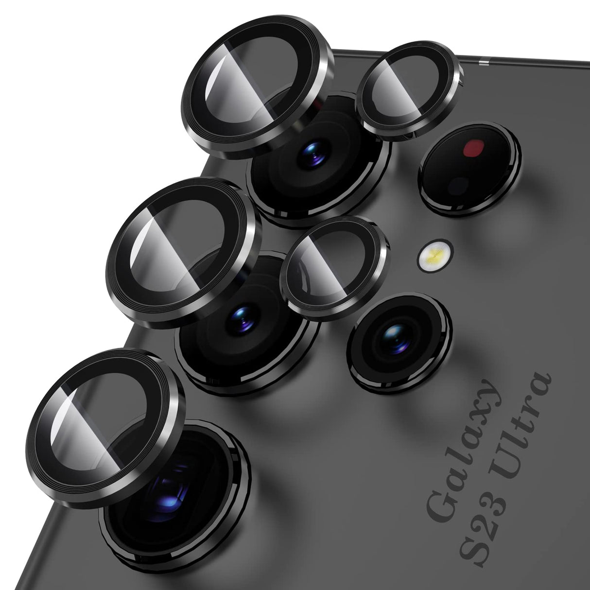 واقي عدسة الكاميرا YWXTW لهاتف Samsung Galaxy S23 Ultra، واقي شاشة الكاميرا من الزجاج المقوى مع حلقة معدنية فردية وغطاء عدسة لملحقات Galaxy S23 Ultra