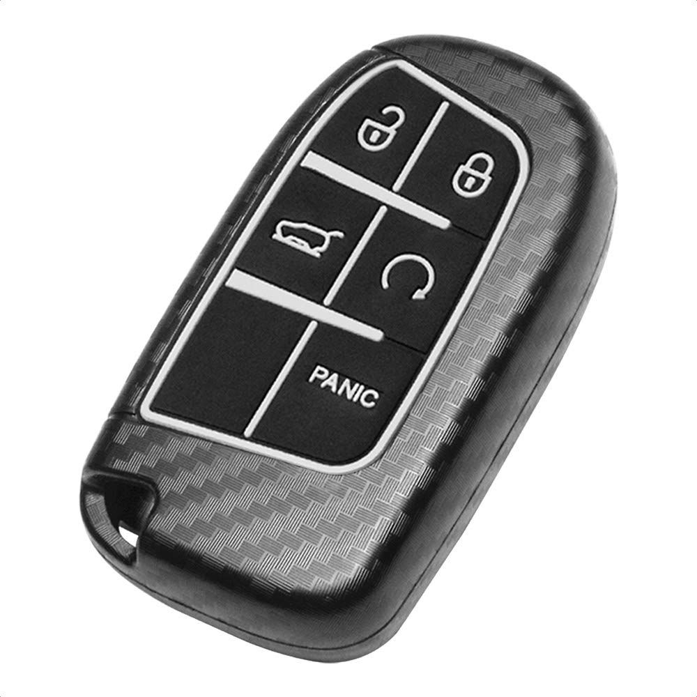 TANGSEN Smart Key Fob Case Compatible with Chrysler 200 300 Dodge Challenger Charger Dart Jeep Cherokee Compass Grand Cherokee SRT Hellcat 2 3 4 5 Button Keyless Entry Remote Cover Carbon Fiber