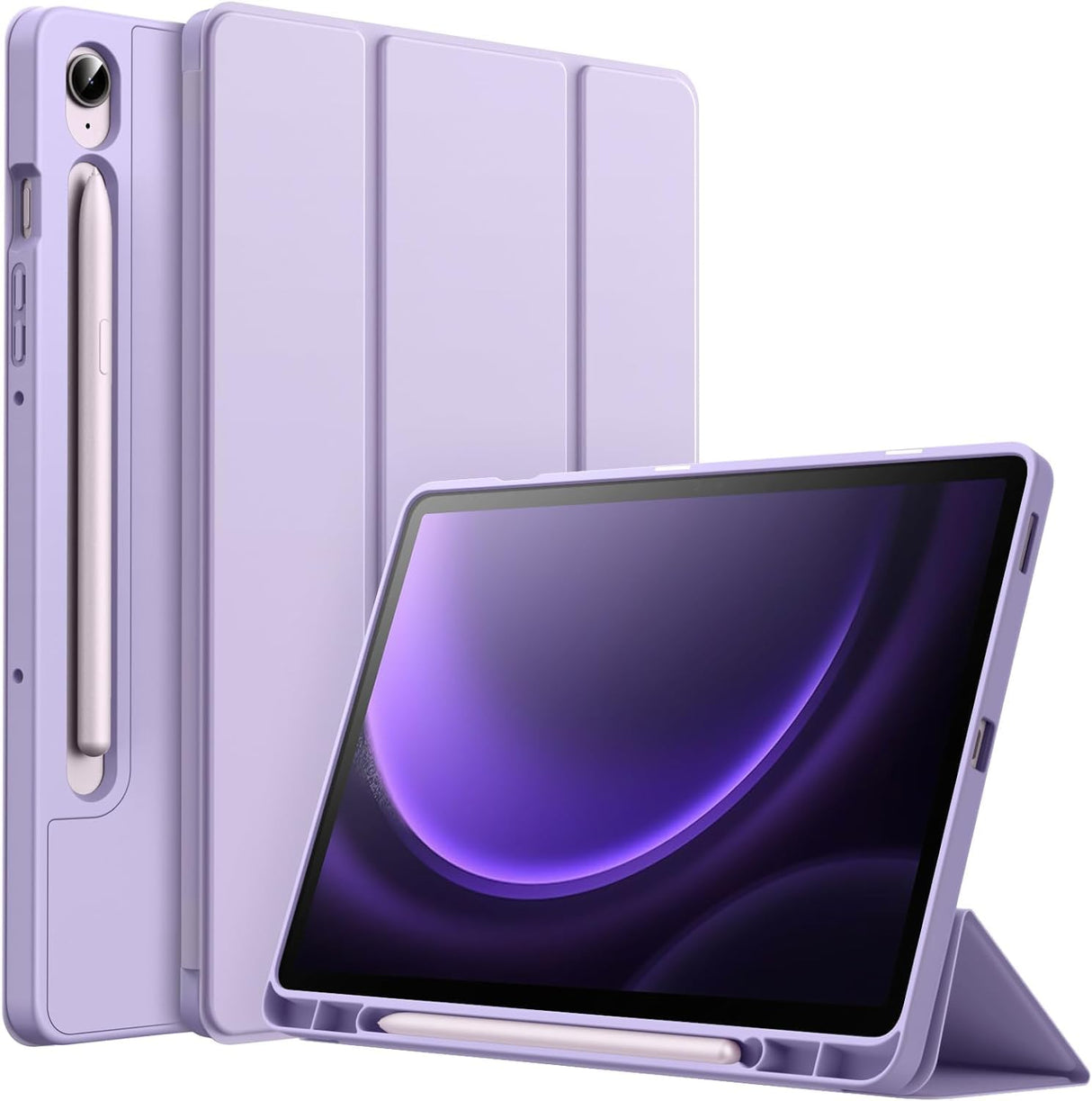 AWH Case Tab S9 FE 10.9-Inch with S Pen Holder, Soft TPU Tri-Fold Stand Protective Tablet Cover, Support S Pen Charging, Auto Wake/Sleep-Light (Purple)