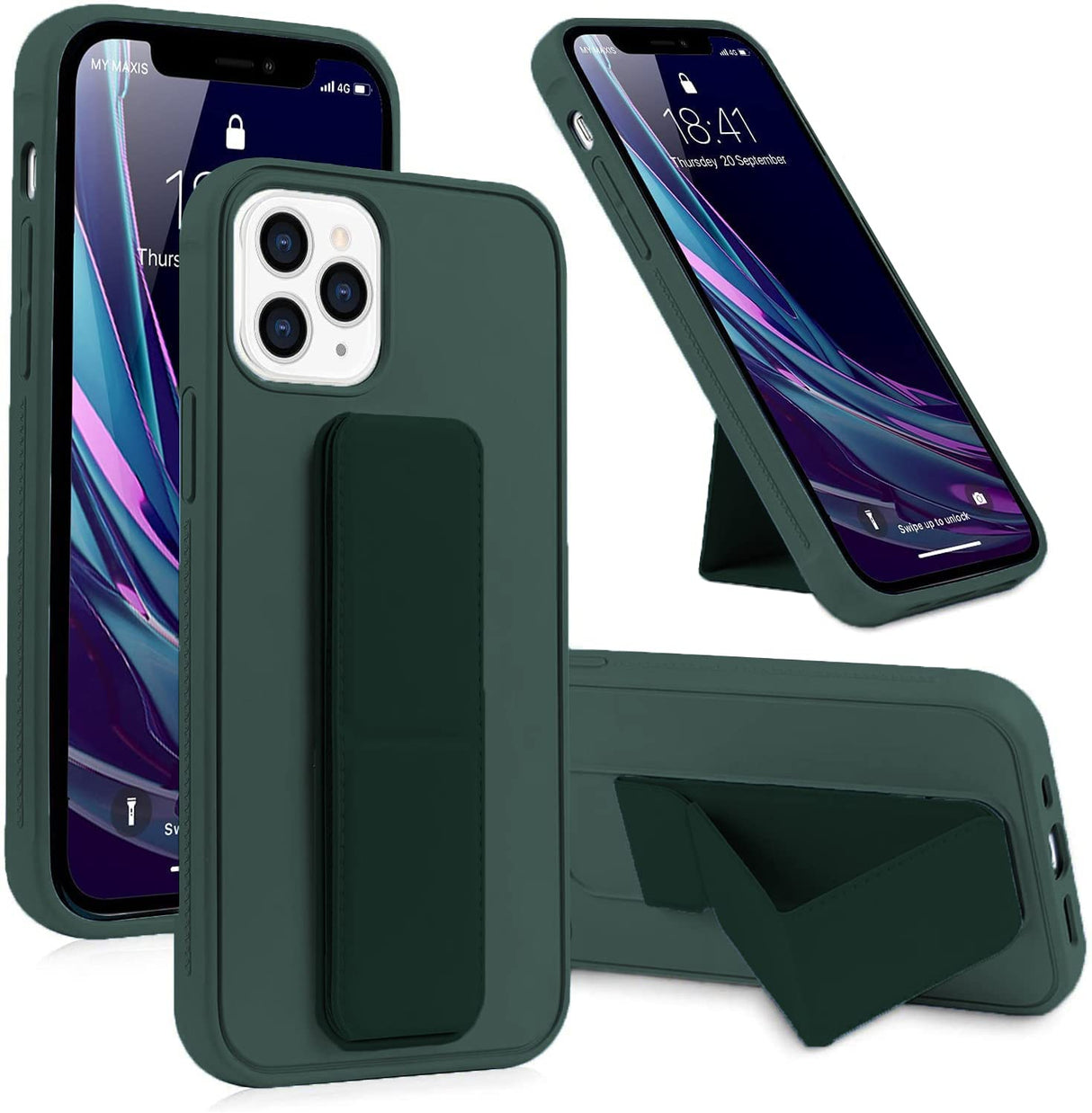 جراب AWH لهاتف iPhone 14 Pro، جراب خلفي مزود بحامل مغناطيسي وقبضة يد وحامل مغناطيسي للسيارة ومضاد للخدش ومضاد للصدمات لهاتف iPhone 14 Pro (iPhone 14 Pro، أخضر)