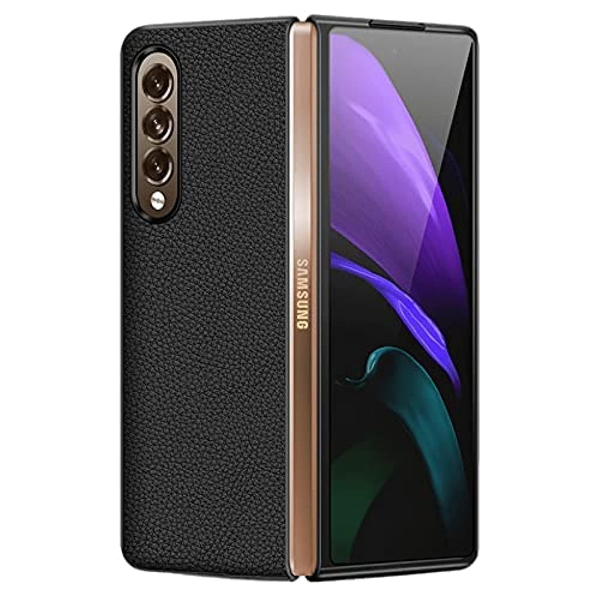 جراب AWH مصمم لهاتف Galaxy Z Fold 3، غطاء حماية من الجلد الأصلي الفاخر المقاوم للصدمات لهاتف Samsung Galaxy Z Fold 3 2021، (أسود)
