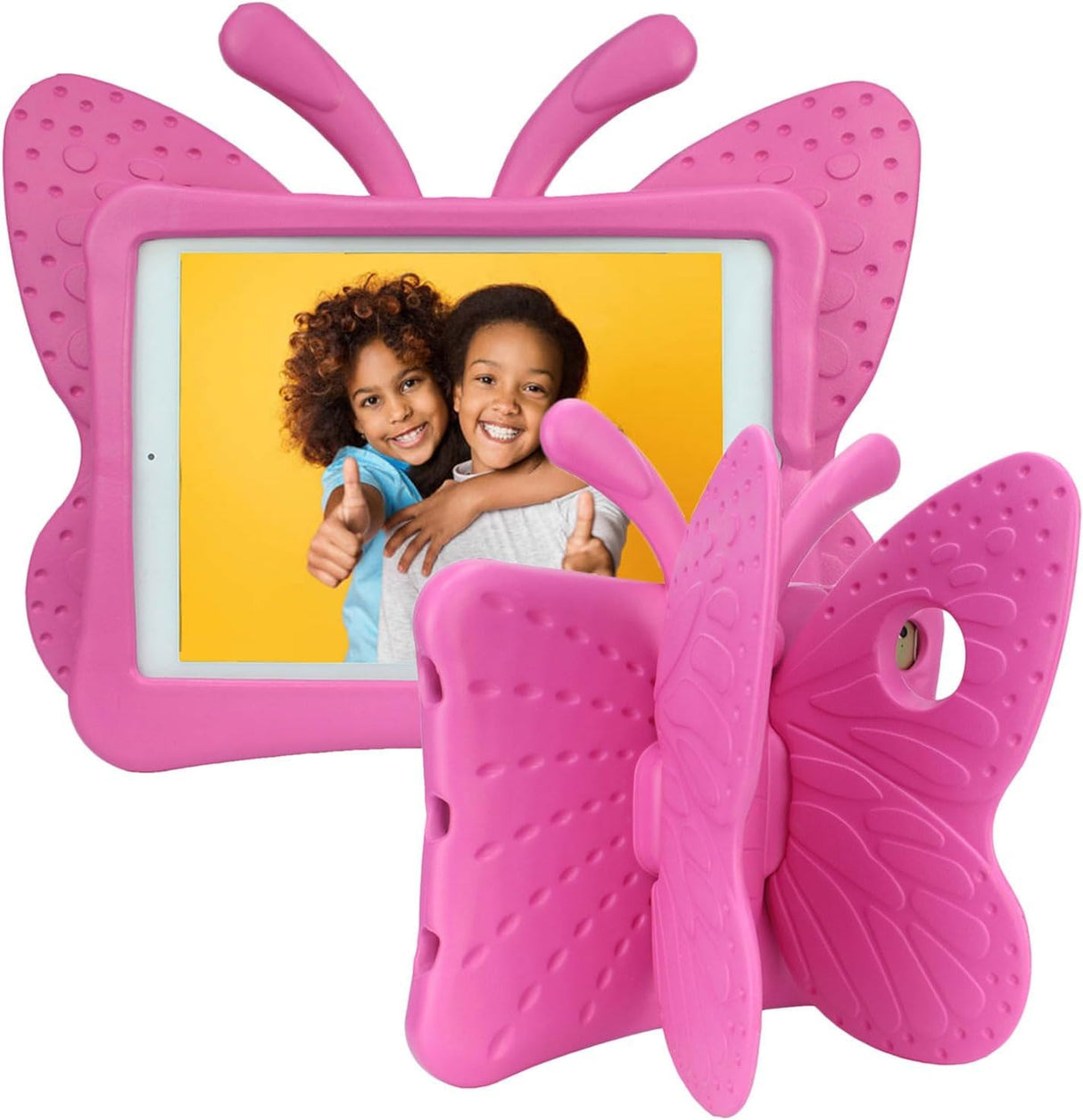 جراب AWH لجهاز iPad من الجيل السادس - جراب iPad من الجيل الخامس، جراب iPad Air 2 للأطفال، جراب واقٍ فائق الحماية من الصدمات على شكل فراشة مصنوع من إسفنج EVA لجهاز iPad Air/Air 2 مقاس 9.7 بوصة 2017/2018 (وردي فاقع)