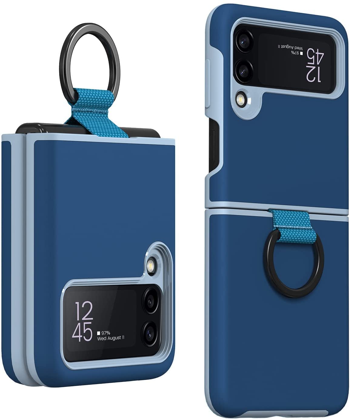 جراب Aidashine Galaxy Flip 3 مع حلقة، جراب Samsung Z Flip 3 مع حلقة، غطاء حماية 2 في 1 Ring Armor مع حلقة لهاتف Samsung Galaxy Z Flip 3 5G 2021 (أزرق)