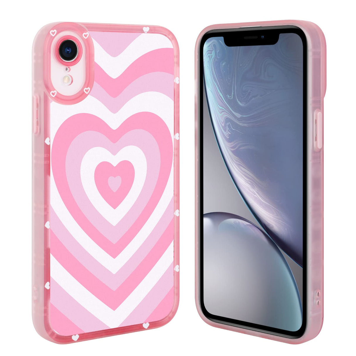 AIGOMARA Compatible with iPhone XR Case Pink Heart Print Cute Pattern Case for Women Girl Full Camera Protective Soft TPU Shockproof Phone Cover for iPhone XR