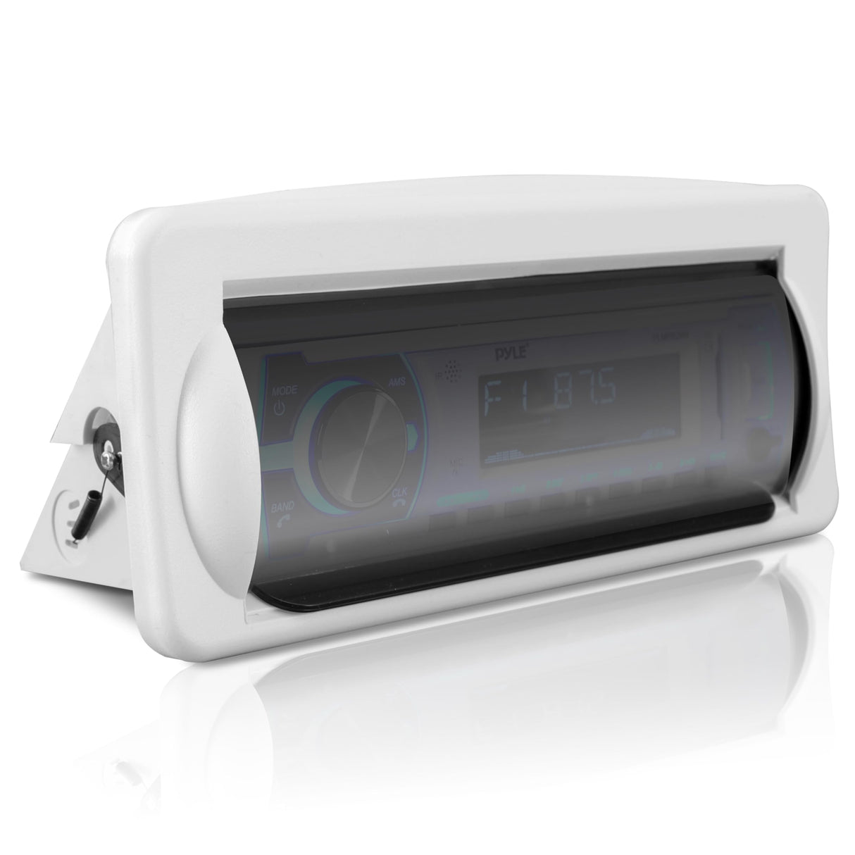 غطاء ستيريو بحري مقاوم للماء - واقي راديو القارب شديد التحمل بلون الدخان مع باب قابل للطي ومفتاح زنبركي - حشية تثبيت متضمنة - Pyle PLMRCW2