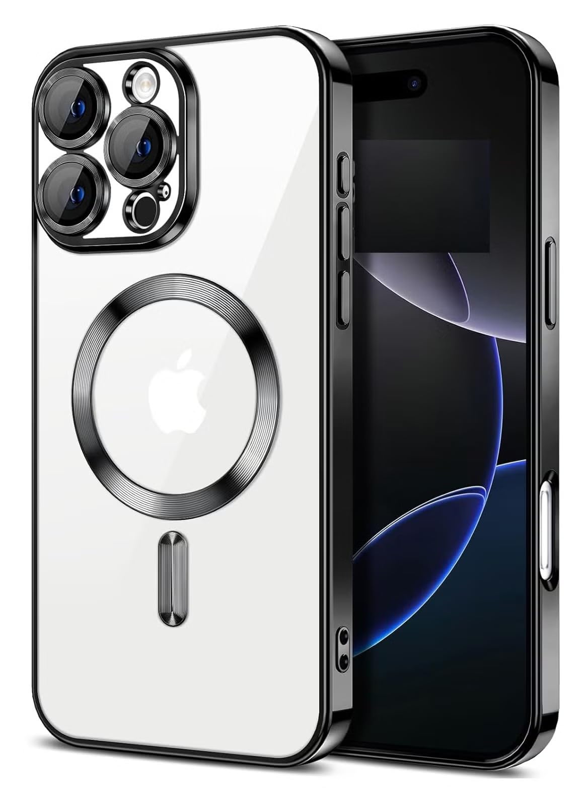 غطاء BURAQ مطلي بالكهرباء من مادة TPU آمن للمجلات لهاتف iPhone 14 Pro Max، غطاء حماية كامل لعدسة الكاميرا، جراب شحن لاسلكي من نسيج CD، جراب ناعم من مادة TPU بحواف سوداء لهاتف iPhone 14 Pro Max