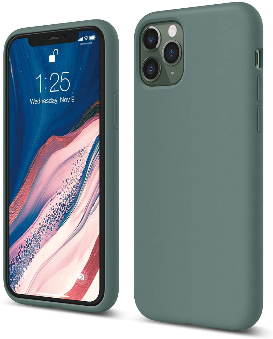 غطاء سيليكون YU WELL متوافق مع iPhone 11 Pro مقاس 5.8 بوصة، ملمس ناعم كالحرير، غطاء واقٍ كامل الجسم، غطاء مقاوم للصدمات مع بطانة من الألياف الدقيقة (أخضر غير لامع)
