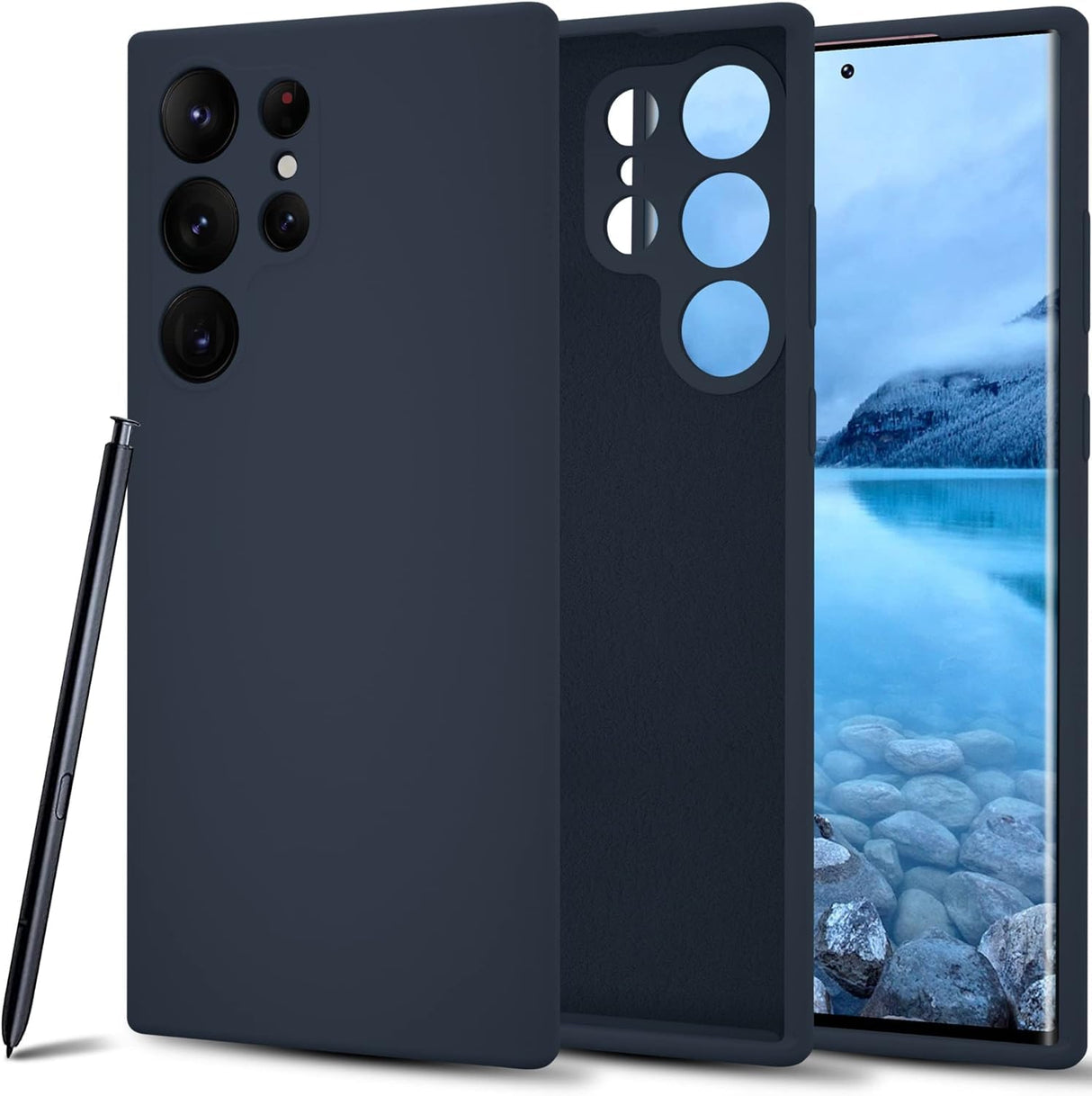 AWH S24 Ultra Silicone Case - Soft Touch Premium Liquid Rubber Shockproof Phone Cover, Slim Fit, Upgraded Camera Protection, Microfiber Lining (Midnight Blue)