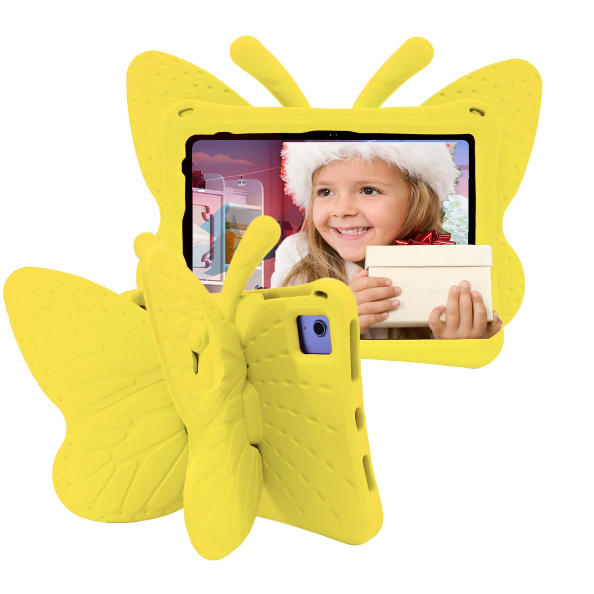 Tading Kids Case for iPad (A16) 11th Generation 11 Inch 2025/iPad 10th Generation 10.9 Inch 2022, Cute Butterfly Children Friendly Soft EVA Foam Protective Stand Cover for Girls - Yellow