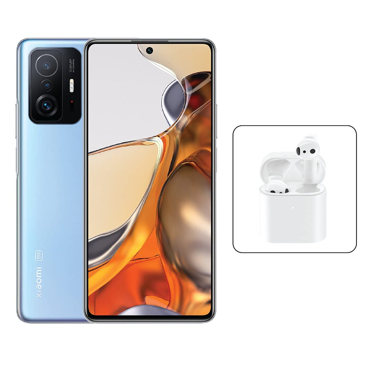 شاومي 11T برو ثنائي الشريحة، شاشة AMOLED Dotdisplay، أزرق سماوي، ذاكرة وصول عشوائي (RAM) سعة 8 جيجابايت، سعة تخزين 256 جيجابايت، يدعم تقنية 5G+، سماعات أذن Mi True Wireless 2S، Mzb09، شاومي 11T برو