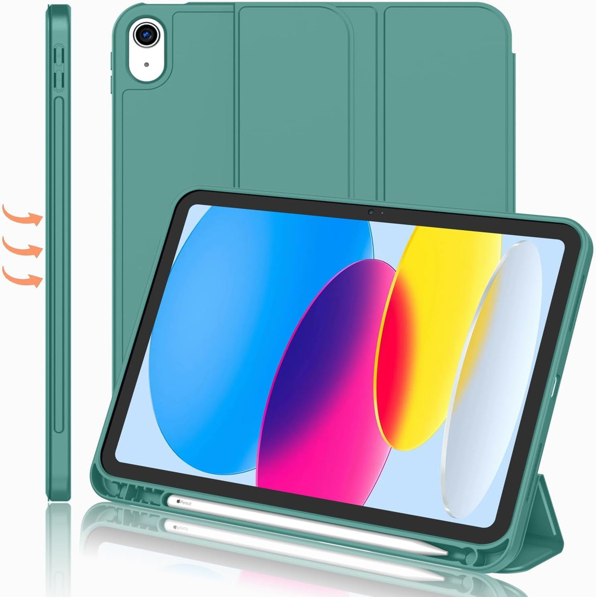 Zubitech iPad A16 11th Generation 11 inch 2025 / iPad 10th Generation 10.9 inch 2022 Case Cover with Pencil Holder, Trifold Stand with TPU Back Shockproof Case, Auto wake/Sleep (Green)