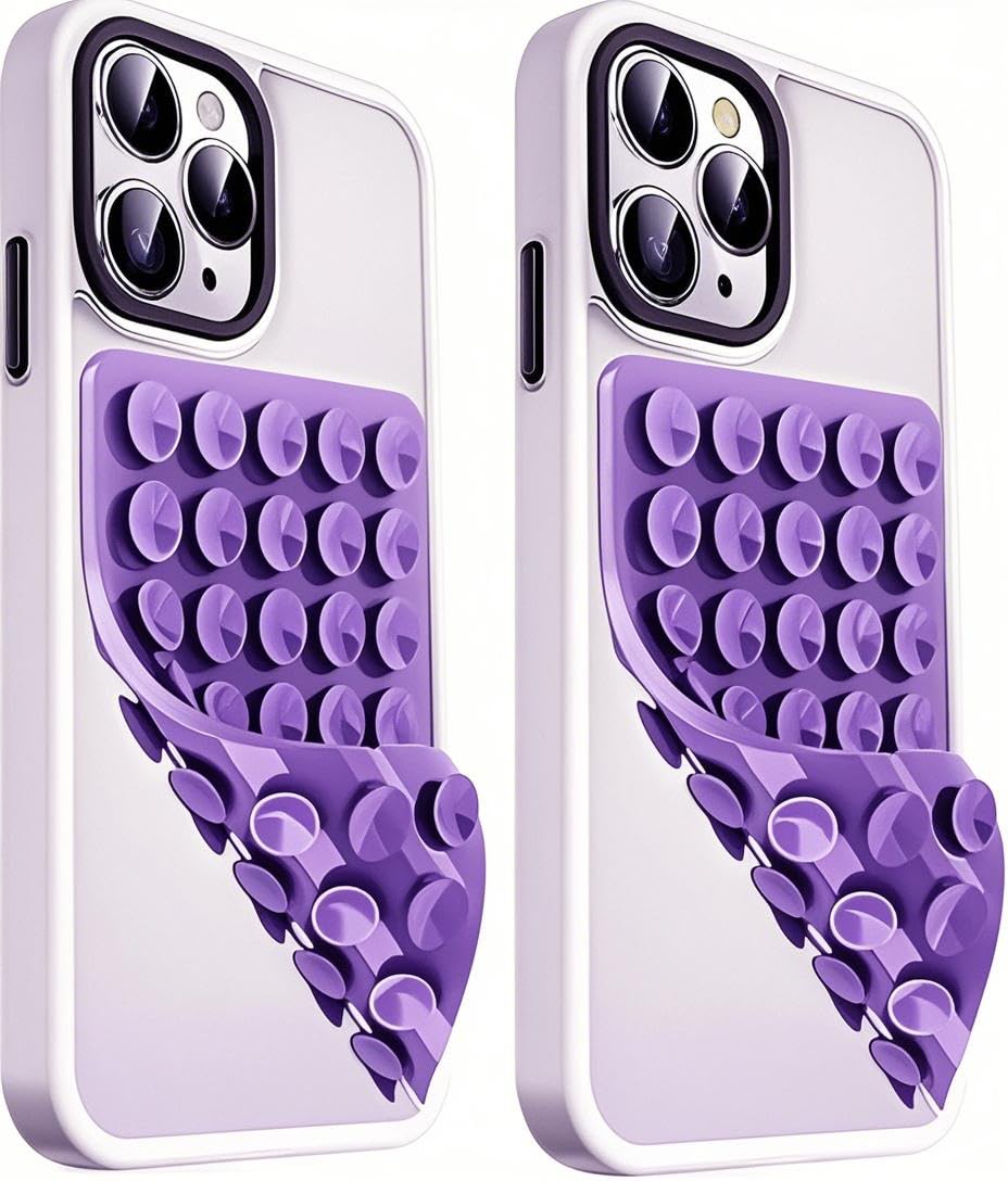 2 Pack Silicone Suction Cup Phone Case Mount - Double-Sided Non-Slip Holder for Hands-Free Selfies, Videos, Reusable Adhesive Grip with High Suction Power (Violet)