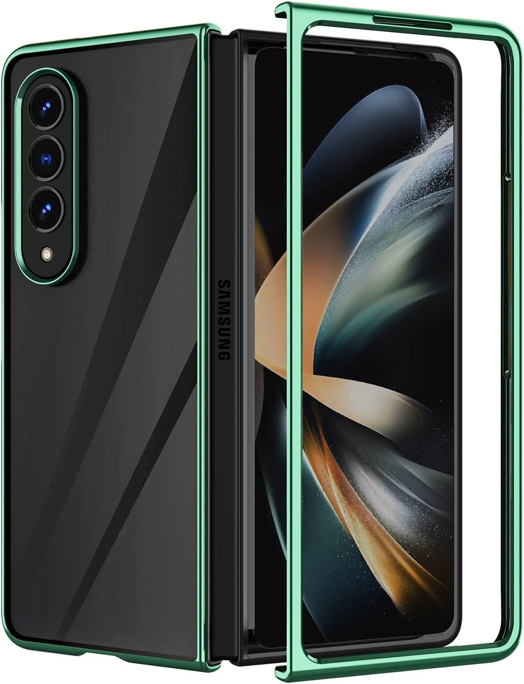 AWH Phone Case Compatible with Samsung Galaxy Z Fold 4, Clear Transparent Luxury Protective Electroplated Cover for Samsung Galaxy Z Fold 4 5G, (Green)