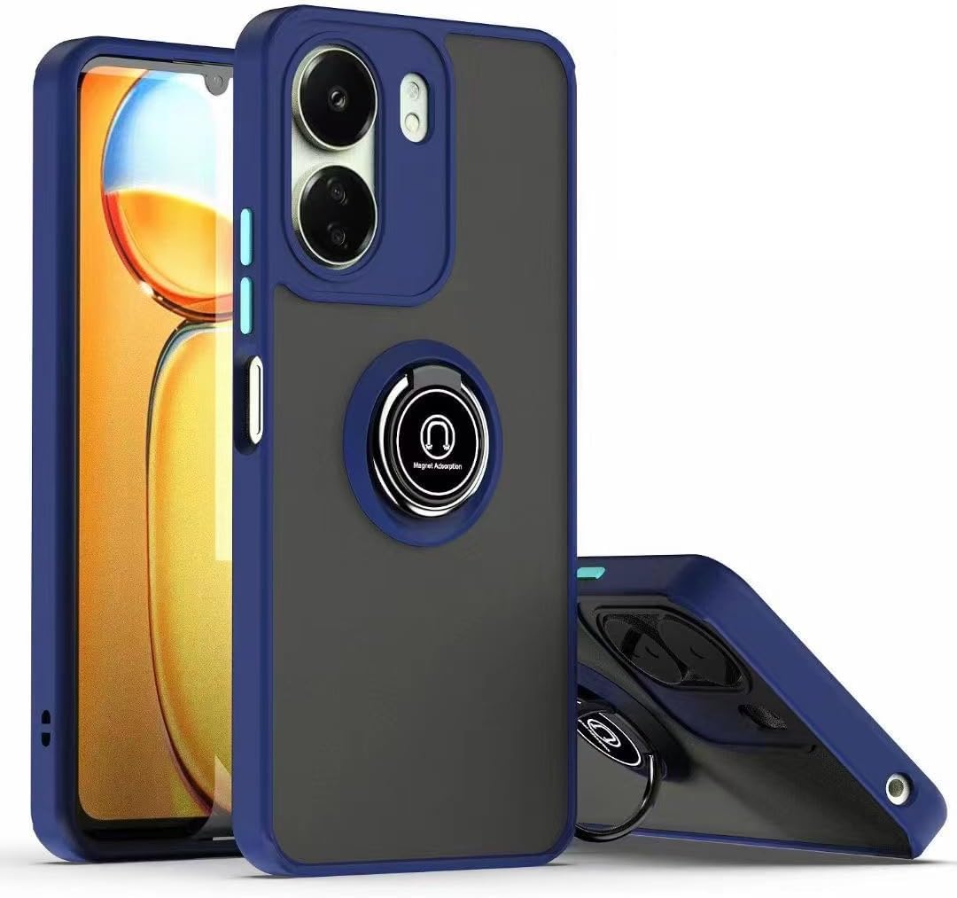 جراب AWH متوافق مع هاتف Xiaomi Redmi 13C مع واقي شاشة - هيكل من طبقة مزدوجة من مادة TPU + PC الصلبة، حامل تثبيت مغناطيسي للسيارة مقاوم للصدمات من أجل الحماية القصوى (أزرق)